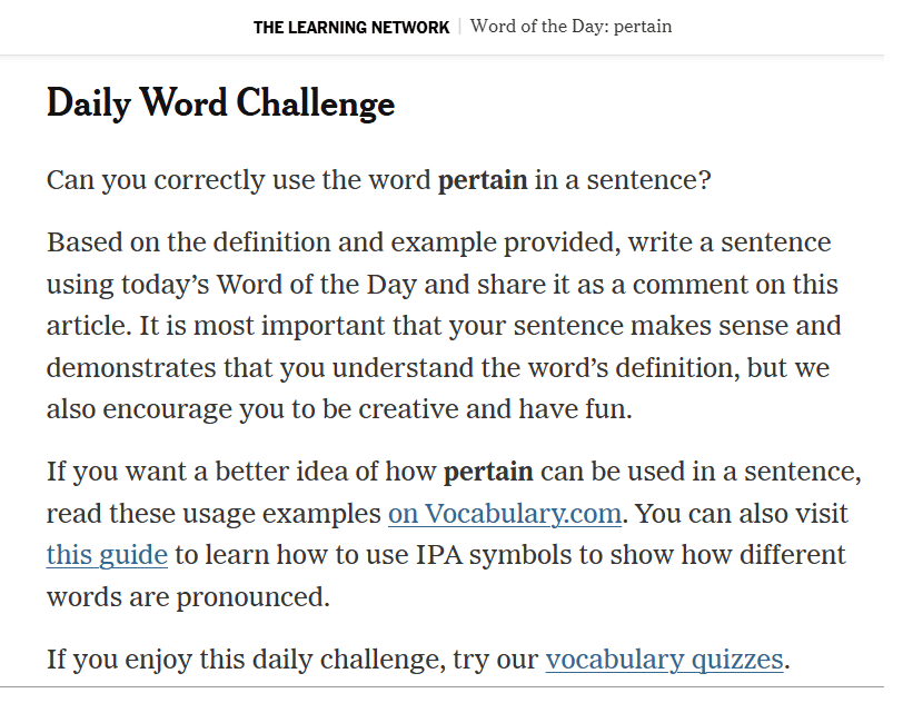 Daily Word Challenge in The New York Times