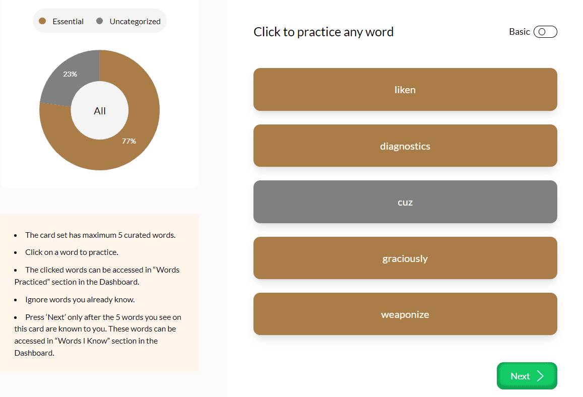 Learn new English words with Glibzter Immersive English Vocabulary builder
