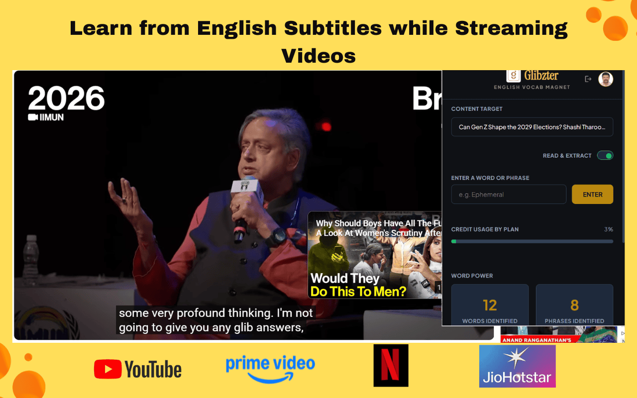 Glibzter Browser Extension working on video streaming platforms with English subtitles